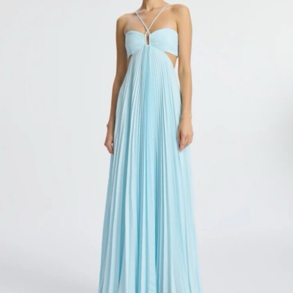 A.L.C. Pleated Halterneck High Waist Hollow out Maxi Dress - Picture 1 of 13